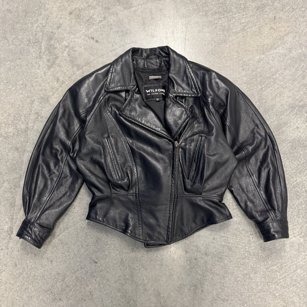 Wilsons Leather Motorcycle Jacket Womens Medium Black Thinsulate Biker Vintage